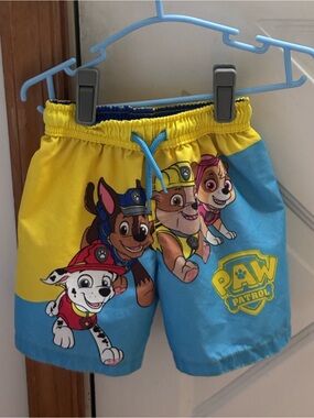 EUC Paw Patrol Kids Swim Shorts Trunks- Blue & Yellow Size 2T Chase Marshall